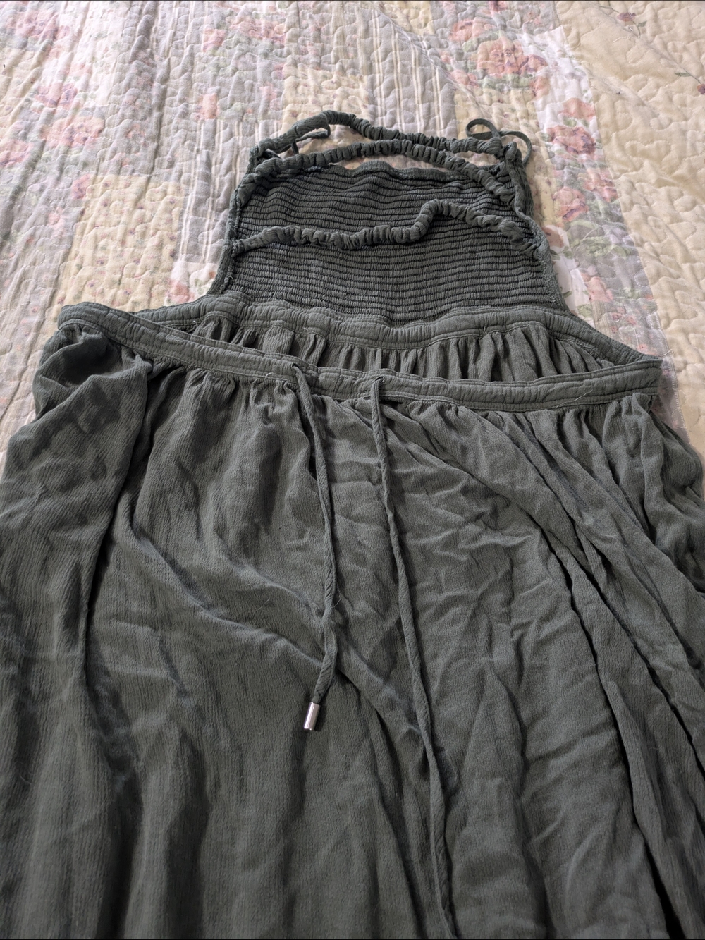 Smocked Halter Maxi Dress in Olive Green